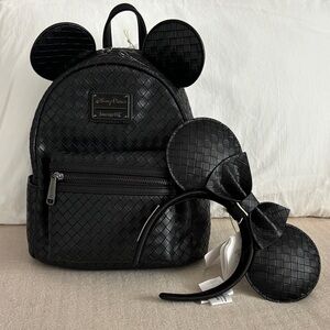 Disney Parks Loungefly Black Woven Backpack and Headband Set